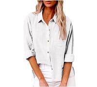Camicetta da donna in lino retrò tinta unita camicia di lino monopetto camicia a maniche lunghe con risvolto camicetta estiva comoda camicetta larga top per vacanze spiaggia tunica top camicette e