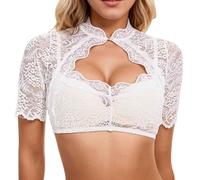 Camicetta da donna in pizzo, Dirndl, da donna con scollo a V, elegante camicetta tradizionale bavarese, colletto alto, camicetta tradizionale bavarese, camicetta in pizzo per Oktoberfest