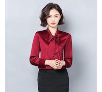 Camicetta Da Donna In Raso - Moda Primavera Autunno Ufficio Donna Manica Lunga Top Elegante Fiocco Camicia Bordeaux In Seta Tinta Unita Scollo A V Slim Fit Business Party Pullover,Rose Red,L