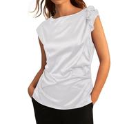 Camicetta da donna in raso senza maniche fiocco decorativo sulla spalla camicia chic ed elegante vestibilità fluida aderente per primavera estate lavoro ufficio serate cerimonie eventi professionali