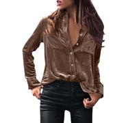 Camicetta da donna in velluto, con colletto a risvolto, a maniche lunghe, per autunno e inverno, elegante, in tinta unita, retrò, da donna, casual, per feste, club, tutti i giorni pirati