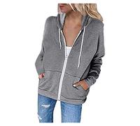 Camicetta da donna Moda Casual Tinta unita Tasca con Cerniera Top Manica Lunga Primavera E Autunno Felpa Sottile Cose per la Mamma, Grigio, XL