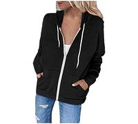 Camicetta da donna Moda Casual Tinta unita Tasca con Cerniera Top Manica Lunga Primavera E Autunno Felpa Sottile Cose per la Mamma, Nero , XL