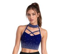 Camicetta da donna per allenamento, danza, ginnastica, camicia da notte con | Elasticizzato, con strass, per danza, feste, festival, rave, jogging, jazz moderno, allenamento, liturgico, ciclismo