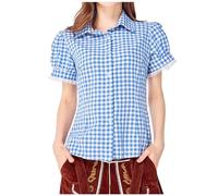 Camicetta da donna, per Oktoberfest, da donna, a quadretti, a maniche corte, stile medievale, per la città, il paese, senza tempo