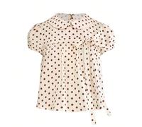 Camicetta da donna primavera/estate kawaii con colletto Peter Pan, pois vintage, orlo a sbuffo, lusinghiera e snellente L,M,S,XSGeometricoPoliestere