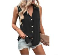 Camicetta da donna senza maniche in chiffon, con scollo a V, con bottoni, tinta unita, casual, estiva, per spostamenti quotidiani, abbigliamento urbano, nero, bianco, vino, verde, blu, taglie dalla S