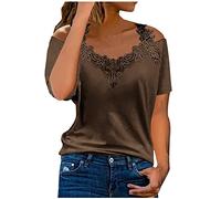 Camicetta da donna sexy con spalle scoperte, con scollo a V, in tinta unita, taglie grandi, maglione a maniche corte, leggera, a tunica lunga, #01 Caffè, L