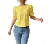 Camicetta da donna traforata con due fiocchi estiva (giallo XL) | Design traforato, dettagli con due fiocchi, stile schiena aperta, estivo, leggero, da donna