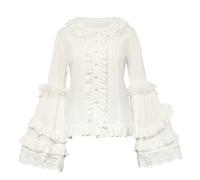 Camicetta da donna vittoriana edoardiana in pizzo con maniche svasate gotica Lolita camicia button down manica lunga pirata rinascimentale volant top, bianco, M
