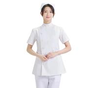Camicetta da infermiere da donna, set di due pezzi, top corti, pantaloni a maniche corte, colletto alto, chiusura obliqua, taschino, vestibilità regolare, abbigliamento medico, clinico per lavoro