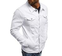 Camicetta da lavoro a maniche lunghe in denim con bottoni, bianco, L