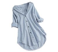 Camicetta da lavoro da donna, scollo a V, camicia lunga a righe, maglietta di grandi dimensioni, con bottoni larghi casual, a maniche lunghe, primavera e autunno, top alla moda, multiuso, tunica