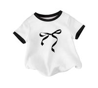 Camicetta da ragazza 2026 con stampa a fiocco, elegante top a maniche volant per bambini, alla moda, morbida, per il tempo libero, comoda compagna di tutti i giorni, bianco, 7-8 Anni