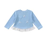 Camicetta da ragazza con orlo in pizzo con volant, maglietta a maniche | Simpatico pullover girocollo per bambini | Da indossare tutti i giorni in l parco per passeggiare | La maglia