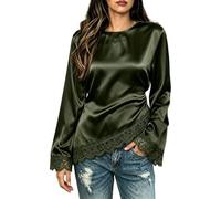 Camicetta da sera da donna in raso con finiture in pizzo a maniche lunghe | Camicia da donna in raso camicetta di seta top in pizzo manica lunga usura da sera per il Regno Unito andare fuori top moda