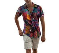 Camicetta da uomo a maniche corte in cotone casual stampa etnica camicetta da uomo slim fit camicia a maniche lunghe per uomo, Multicolore, 5XL
