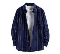 Camicetta da uomo a righe a maniche lunghe, con colletto abbottonato, da uomo, senza pieghe, casual, leggera, con colletto cubano con strisce a contrasto, abbigliamento versatile per l'uso quotidiano