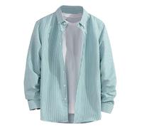 Camicetta da uomo a righe a maniche lunghe, con colletto abbottonato, da uomo, senza pieghe, casual, leggera, con colletto cubano con strisce a contrasto, abbigliamento versatile per l'uso quotidiano
