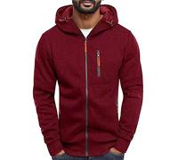 Camicetta da uomo autunno inverno top slim casual tinta unita morbido top coat manica lunga felpa con cappuccio zip up felpa uomo leggero, Rosso, M