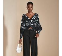 Camicetta donna casual a maniche lunghe con scollo a V profondo, con bottoni davanti e vita stretta, stampa all-over, collezione di abbigliamento autunnale di lusso e di stile SHEIN X JIAN LASALA SHEI