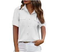 Camicetta Donna Lino Eleganti Curvy Camicia in Lino Corte Mare Estiva Scollo a V Blusa Elegante Loose T Shirt Ampia E Traspirante Maglietta semplicità Coreana Spiaggia Moda