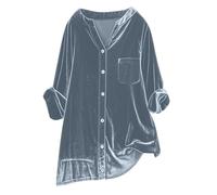 Camicetta Donna Velluto Casual Camicia in Scollo a V Inverno Elegante Moda Camicie con Tasche Aderente Maniche Lunghe Morbido Pullover Sexy Curvy Tinta Unita Camicette Cerimonia Capodanno e Carnevale