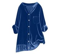 Camicetta Donna Velluto Casual Pullover in Scollo a V con Tasche Inverno Elegante Moda Camicia Aderente Maniche Lunghe Morbido Camicette Sexy Curvy Camicie Tinta Unita Cerimonia Capodanno e Carnevale