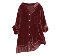 Camicetta Donna Velluto Casual Pullover in Scollo a V con Tasche Inverno Elegante Moda Camicia Aderente Maniche Lunghe Morbido Camicette Sexy Curvy Camicie Tinta Unita Cerimonia Capodanno e Carnevale