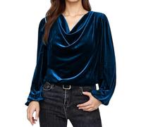 Camicetta Donna Velluto Sexy Camicia in Scollo a V Inverno Aderente Moda Camicette Elegante Maniche Lunghe Morbido Camicie Casual Curvy Tinta Unita Pullover Cerimonia Capodanno e Carnevale