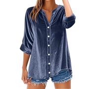 Camicetta Donna Velluto Sexy Camicia in Scollo a V Inverno Aderente Moda Camicette Maniche 3/4 Elegante Morbido Pullover Casual Curvy Tinta Unita Camicie Capodanno e Carnevale Cerimonia