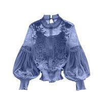 Camicetta e canottiera rinascimentale da donna elegante in pizzo floreale in rete velata con punto smock top canotta collo a lupetto maniche a lanterna camicie corte spalline sottili gilet pullover