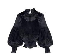 Camicetta e canottiera rinascimentale da donna elegante in pizzo floreale in rete velata con punto smock top canotta collo a lupetto maniche a lanterna camicie corte spalline sottili gilet pullover