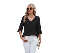 Camicetta Elegante Casual da Donna, Manica A 3/4, Scollo A V, Volant, da La2525