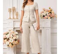 Camicetta elegante con scollo quadrato e maniche corte, monopetto, adatta per l'ufficio, stile old money per donne, casual business, insegnanti, in lino 2025 nuovo 0XL,1XL,2XL,3XL,4XLColore unicoTessu