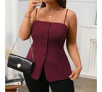Camicetta elegante da donna in stile francese, adatta per il pendolarismo e il pomeriggio del tè, con bottoni sul davanti, fondo con spacco e spalline, per primavera ed estate 0XL,1XL,2XL,3XL,4XLColor