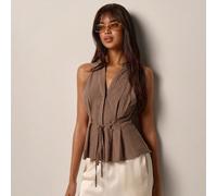 Camicetta elegante da donna senza maniche con cintura in vita, versatile per pendolarismo, ufficio, uscite casual, vestibilità regular, stili a righe e tinta unita L,M,S,XSColore unicoTessuto intrecci