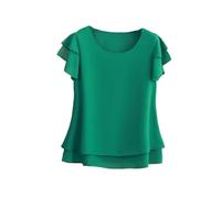 Camicetta estiva da donna, ampia, scollo rotondo, in chiffon, a maniche corte, oversize, smeraldo, XL