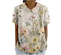 Camicetta Estiva da Donna Casual con Stampa Floreale 3D Vintage Maglietta a Maniche Corte Collo con Revers Top da Donna alla Moda per Le Vacanze