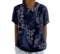 Camicetta Estiva da Donna Casual con Stampa Floreale 3D Vintage Maglietta a Maniche Corte Collo con Revers Top da Donna alla Moda per Le Vacanze