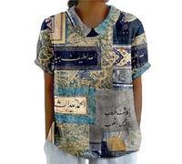 Camicetta Estiva da Donna Casual con Stampa Floreale 3D Vintage Maglietta a Maniche Corte Collo con Revers Top da Donna alla Moda per Le Vacanze