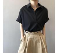 Camicetta estiva da donna con maniche a pipistrello con colletto rovesciato, semplice, tinta unita, a maniche corte, per tutti i giorni, per il tempo libero, appuntamenti e shopping, nero, bianco