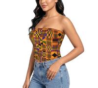 Camicetta estiva da donna senza spalline, a doppio strato, elasticizzata | Camicetta senza spalline con stampa etnica tribale africana con, canotta casual a strati per estate quotidiana festa ufficio