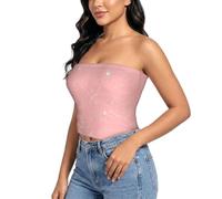 Camicetta estiva da donna senza spalline, a doppio strato, elasticizzata | Camicetta senza spalline con stampa cielo stellato rosa, canotta casual a strati per l'estate quotidiana festa ufficio