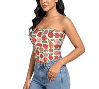 Camicetta estiva da donna senza spalline, a doppio strato, elasticizzata | Fruit Under the Tree - Camicetta senza spalline con stampa, casual, per l'estate, per tutti i giorni, feste, ufficio