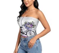 Camicetta estiva da donna senza spalline, a doppio strato, elasticizzata | Love on the bike - Camicetta senza spalline stampata con canottiera casual a strati per l'estate, per tutti i giorni, feste
