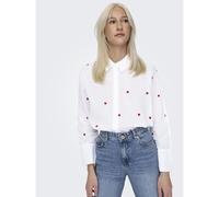 ONLY Camicetta ONLNEW LINA Grace – Ricamo, Manica lunga, Stampa a cuori – Bianco brillante S Donna