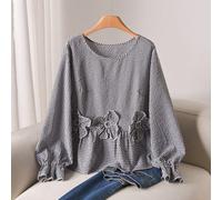 Camicetta floreale casual a maniche lunghe per donne taglia comoda, elegante camicia ampia, abbigliamento primaverile e autunnale per signore 0XL,1XL,2XL,3XL,4XLquadriTessuto intrecciato