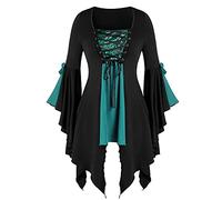 Camicetta Gotica in Pizzo con Maniche Lunghe Top da Donna con Tunica Lunga con Paillettes e Taglie Forti Maglia Scollo A V Sexy