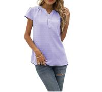 Camicetta in chiffon da donna Camicie a maniche corte a pois svizzeri Camicie casual con scollo a V Pom Camicette eleganti Camicia abbottonata Camicetta in chiffon T-shirt Top estivi in chiffon a pois
